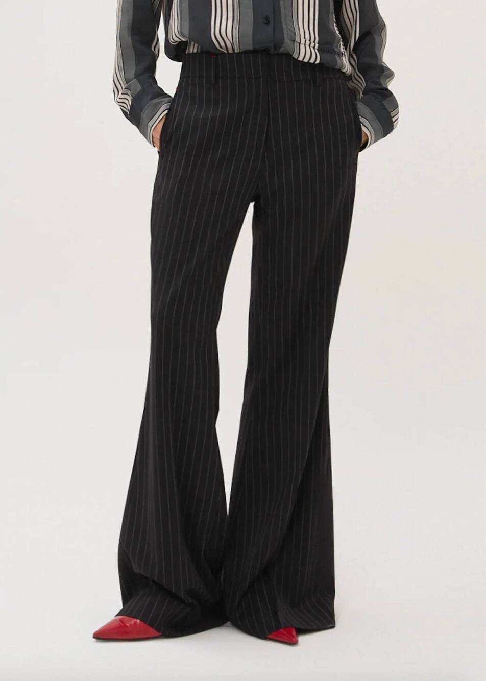 NEW MARIA CHER lou sam pinstripe wide leg pants in black